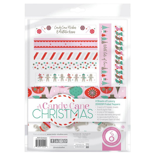 Tonic Studios 200 gsm Foiled Toppers- Candy Cane Christmas