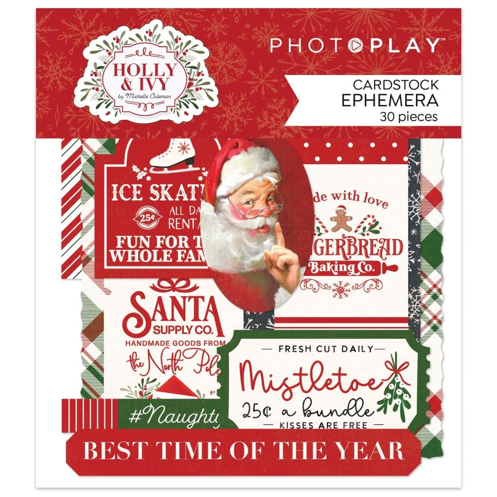Photoplay Cardstock Ephemera Pack- Holly & Ivy