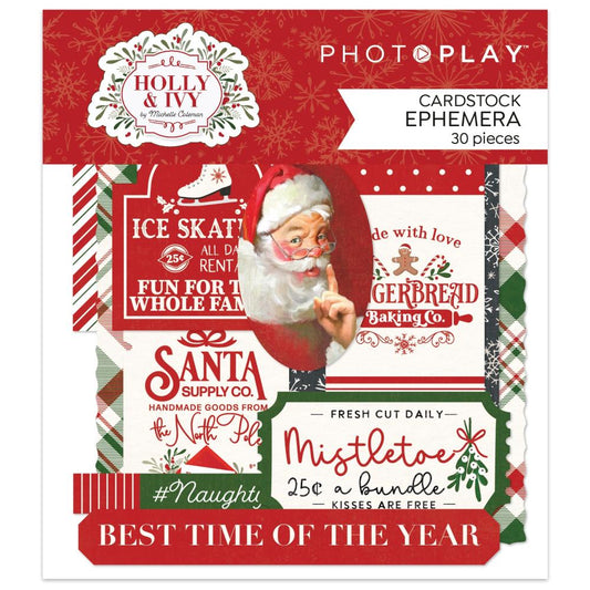 Photoplay Cardstock Ephemera Pack- Holly & Ivy