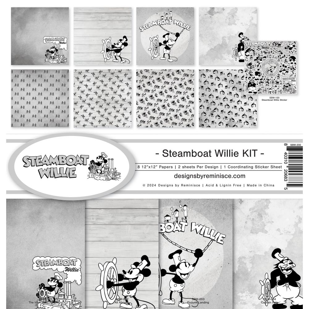 Reminisce 12x12 Double Sided Paper Pack - Steamboat Willie Kit