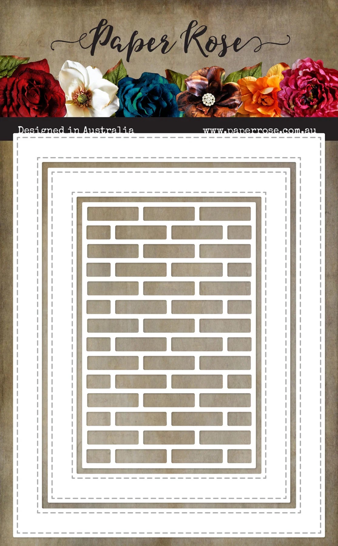 Paper Rose Studio Metal Dies- Stitched Rectangle Frames -USA - Brick Wall
