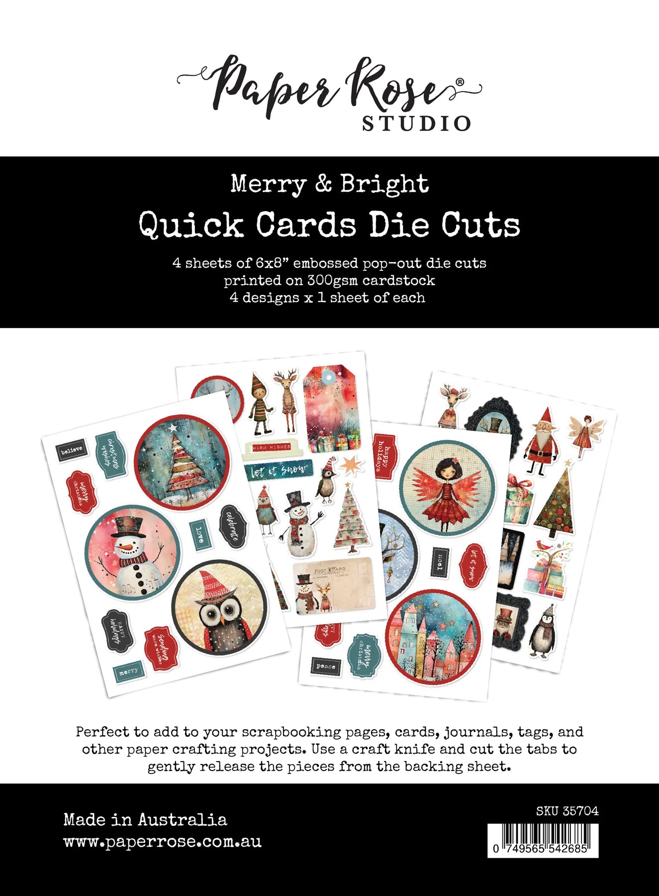 Paper Rose Studio Quick Cards Die Cuts- Merry & Bright