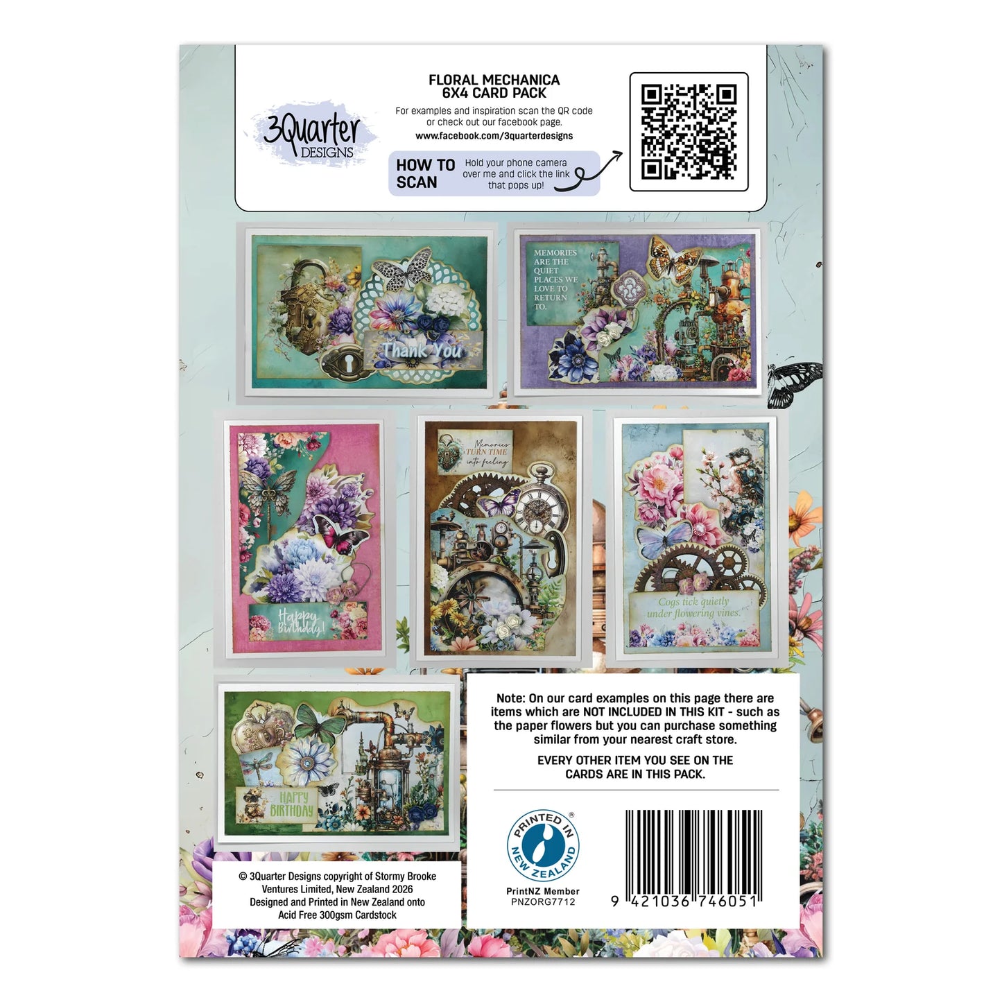 3Quarter Designs 6x4 Card Making Pack - Floral Mechanica