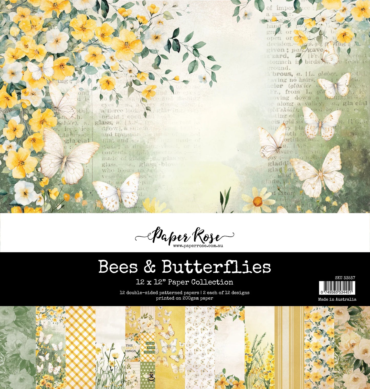 Paper Rose Studio 12x12 Double Sided Paper Pack - Bees & Butterflies