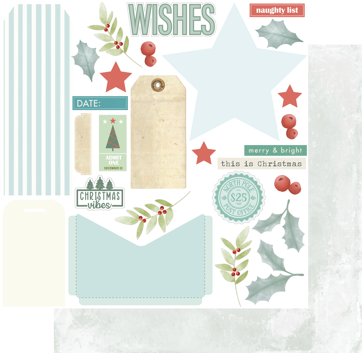 Uniquely Creative 12x12 Double Sided Paper- Mint & Mistletoe- Bright- Page on a Page.