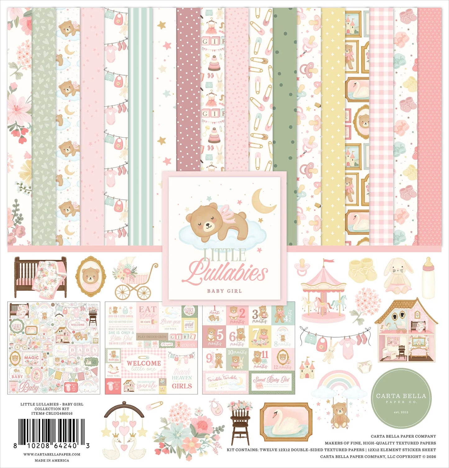 Echo Park 12x12 Double Sided Paper Pack - Little Lullabies Baby Girl