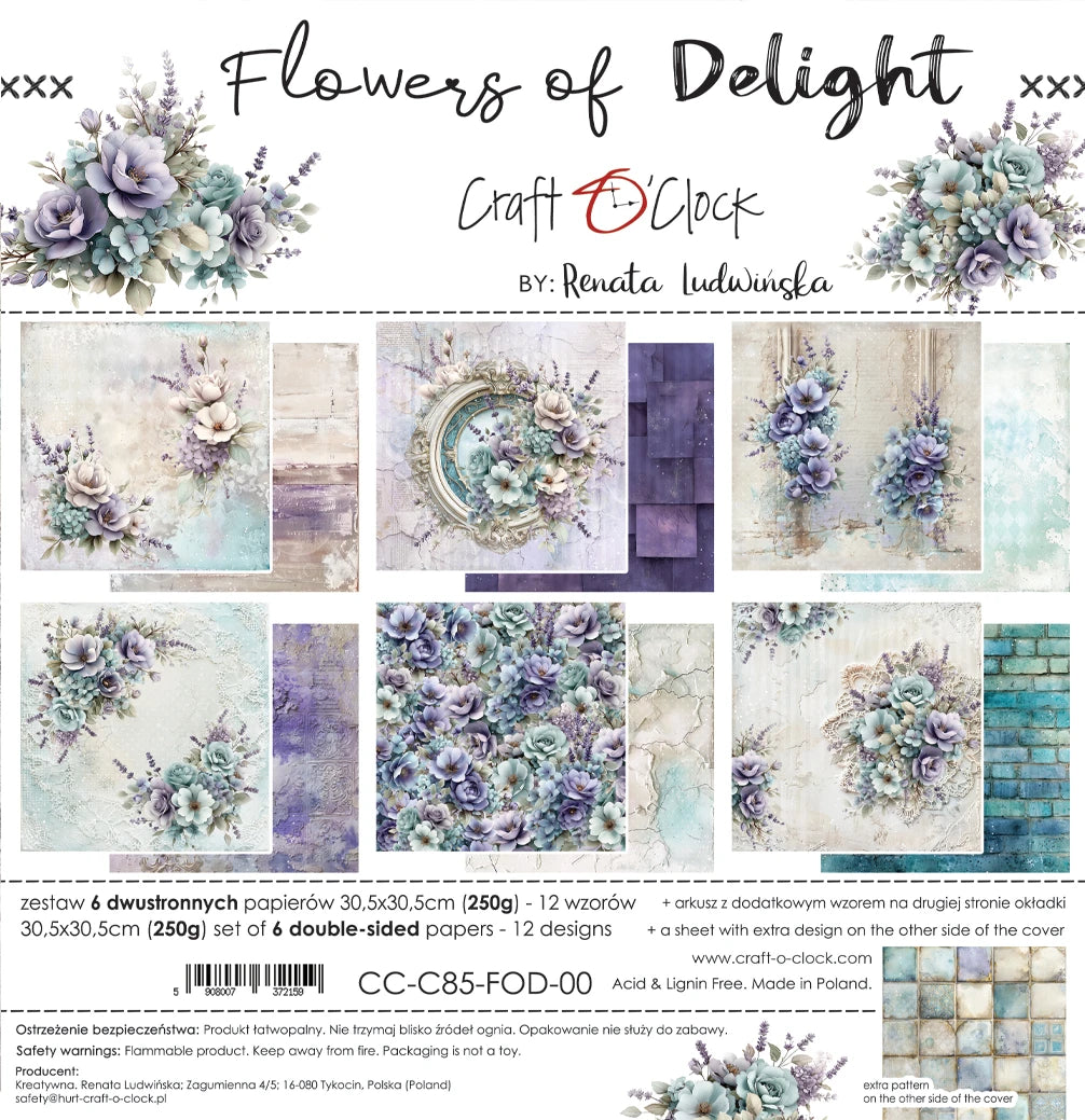 Craft O'Clock 12x12 Double Sided Paper Pack - Flowers of Delight