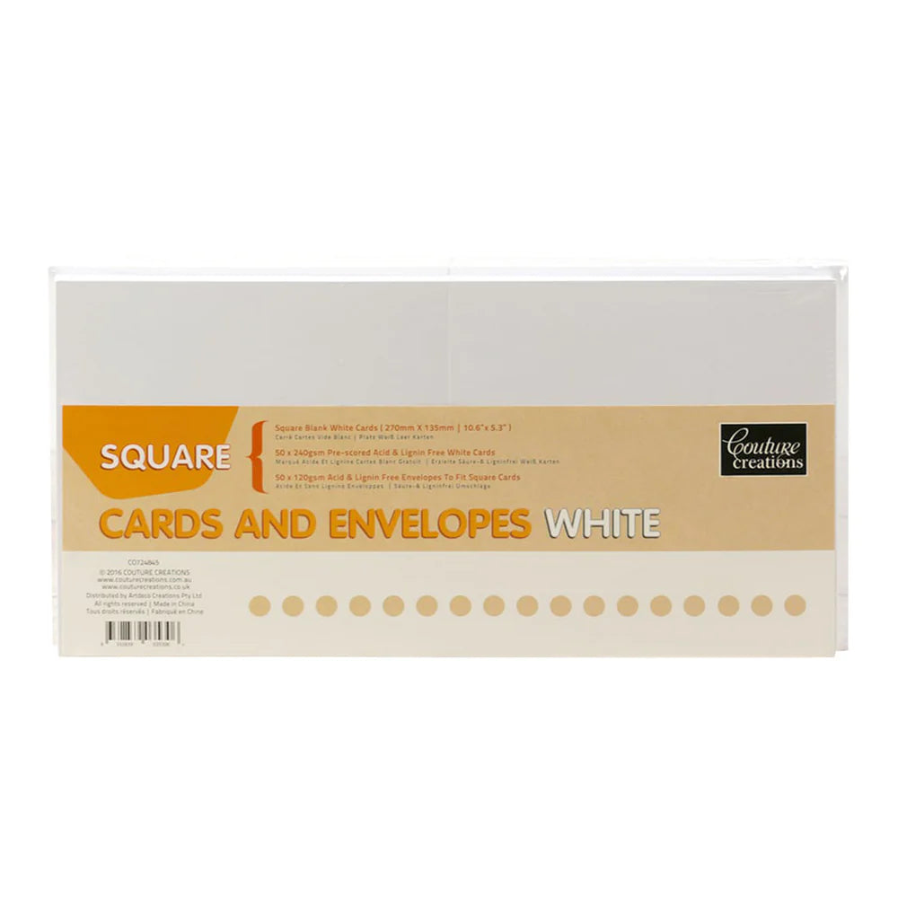 Couture Creations Square Cards and Envelopes- White- 50 pack
