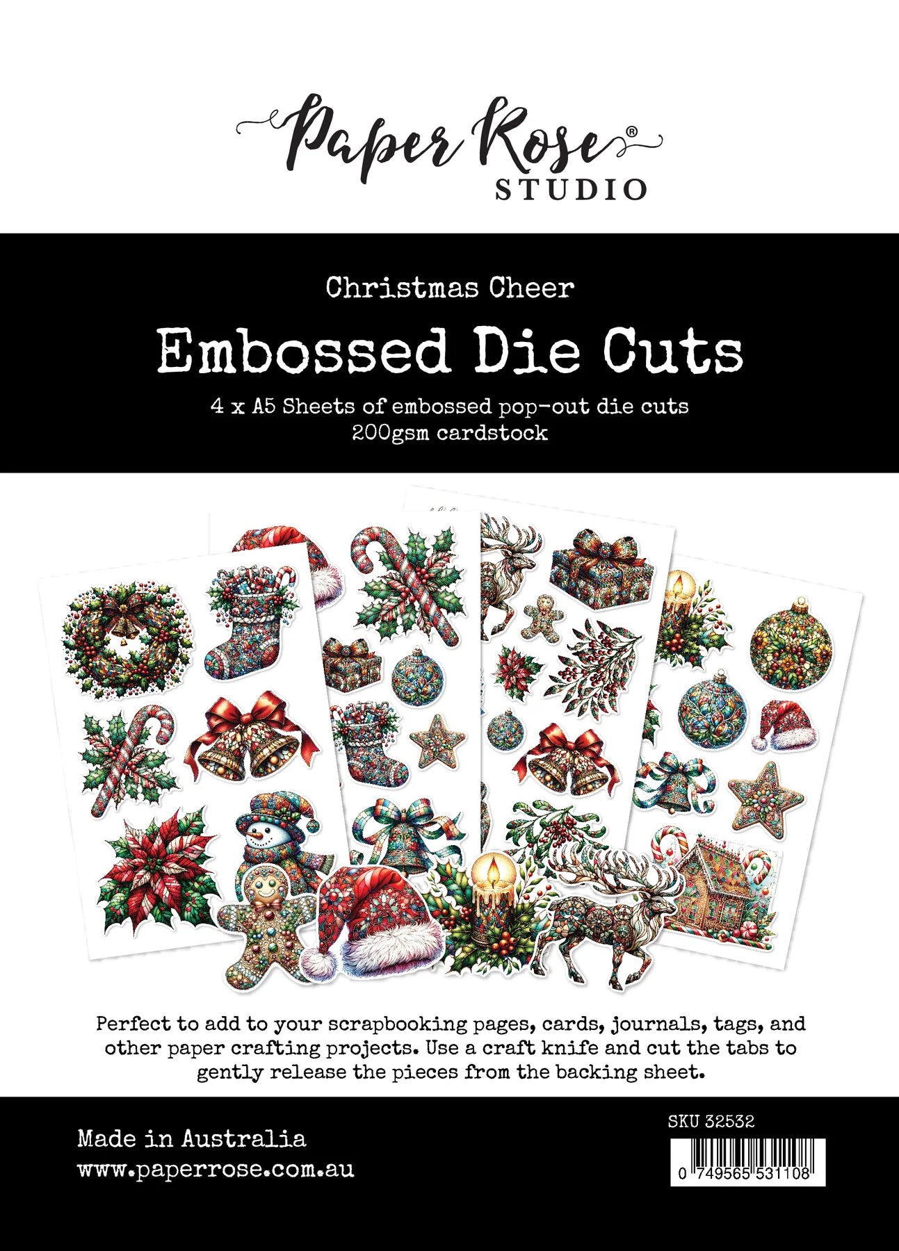 Paper Rose Studio Embossed Die Cuts- Christmas Cheer