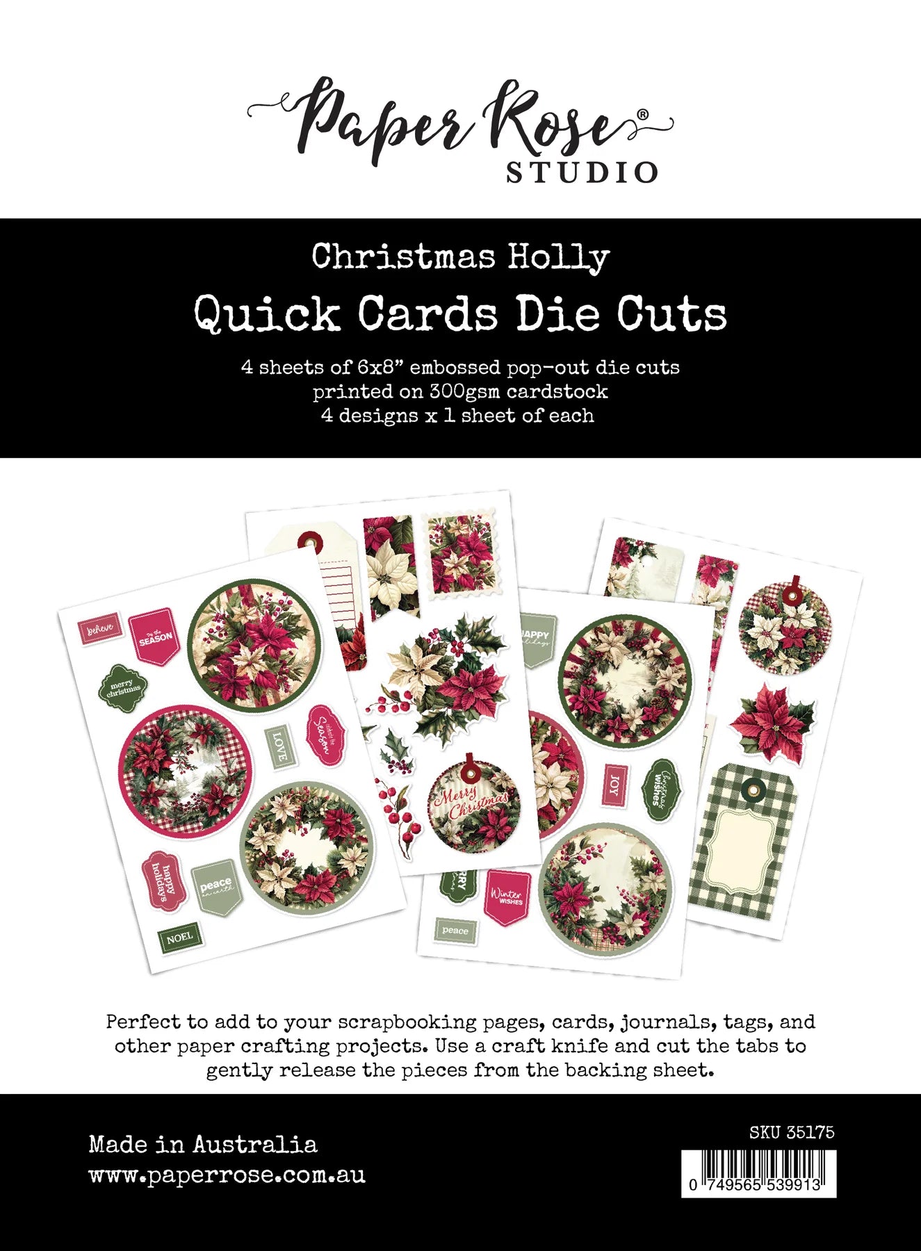 Paper Rose Studio Quick Cards Die Cut- Christmas Holly