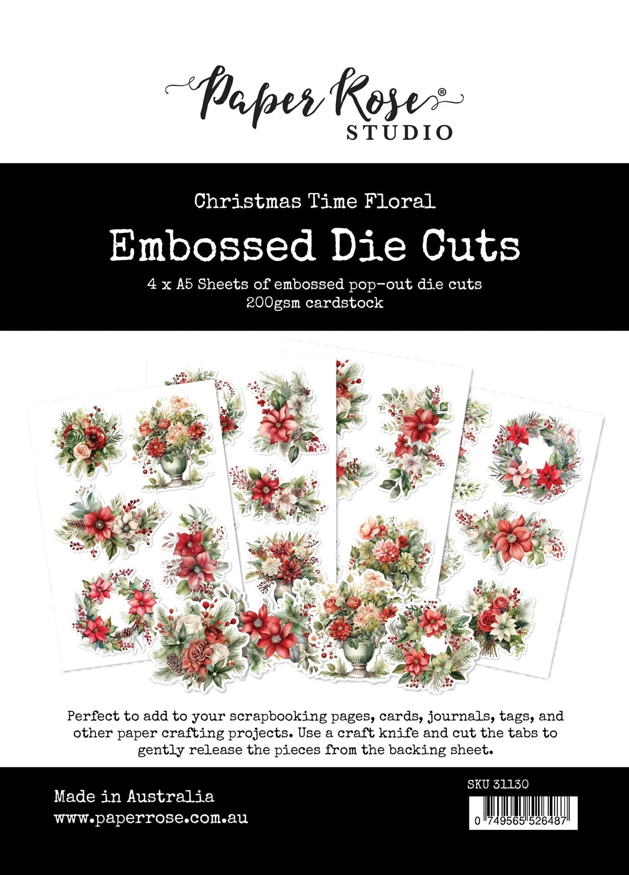 Paper Rose Studio Embossed Die Cuts- Christmas Time Floral