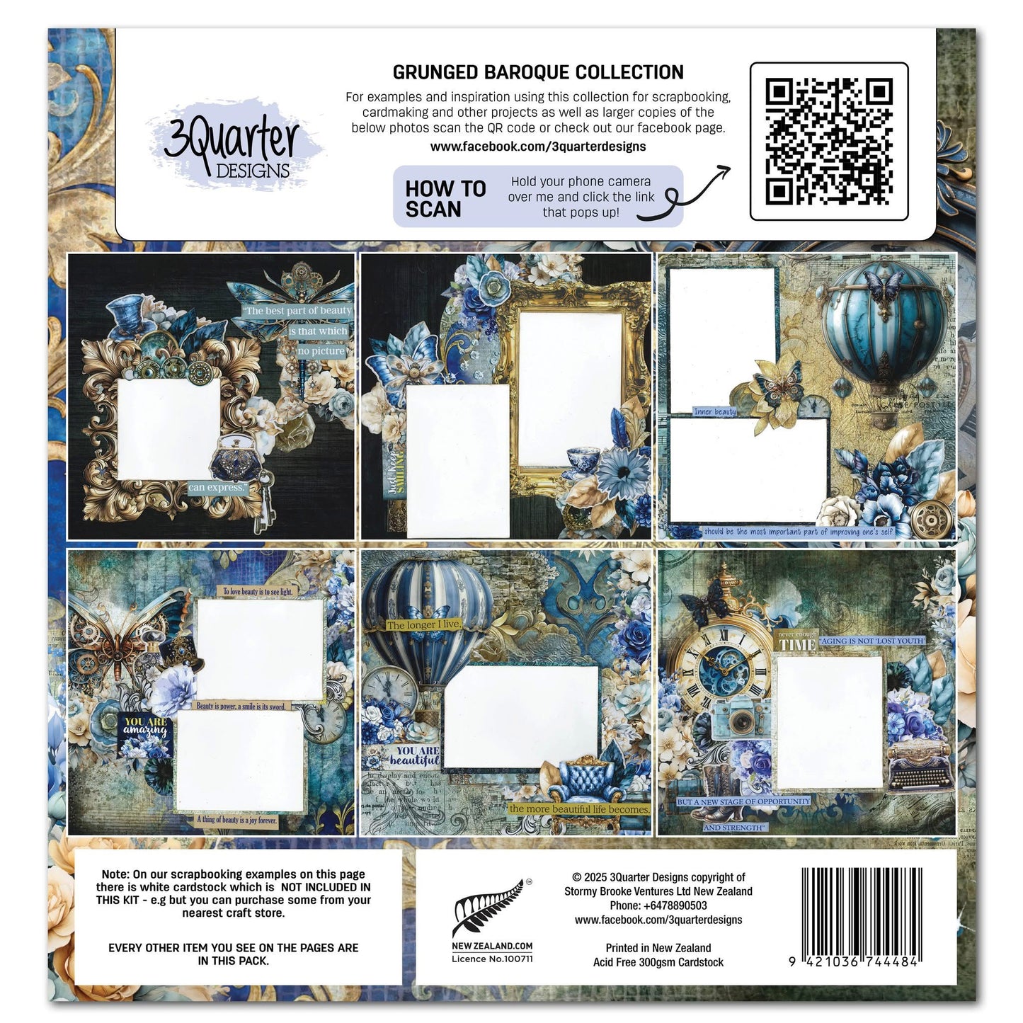 3Quarter Designs Designer Paper and Diecuts Set- Grunged Baroque