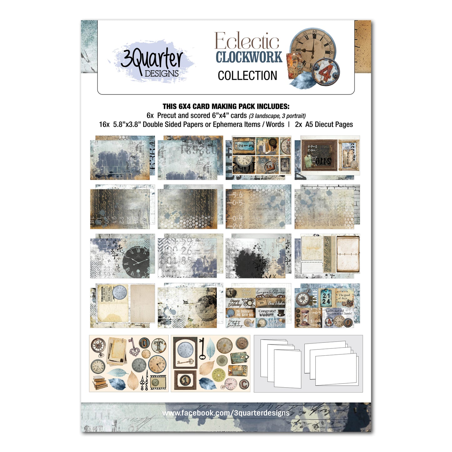 3Quarter Design 6x4 Card Making Pack - Eclectic Clockwork Collection