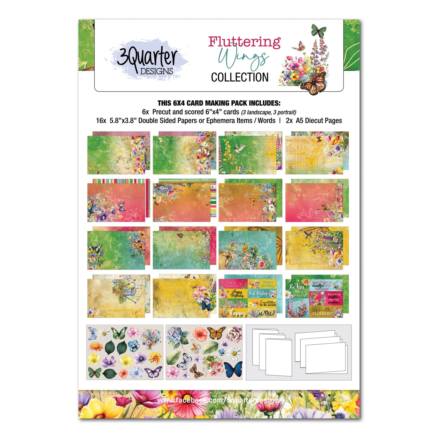 3Quarter Designs 6x4 Card Making Pack - Fluttering Wings