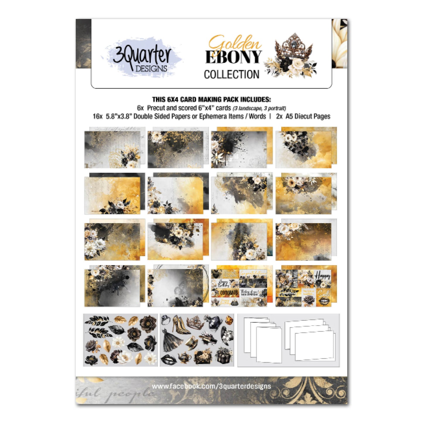 3Quarter Designs 6x4 Card Making Pack - Golden Ebony