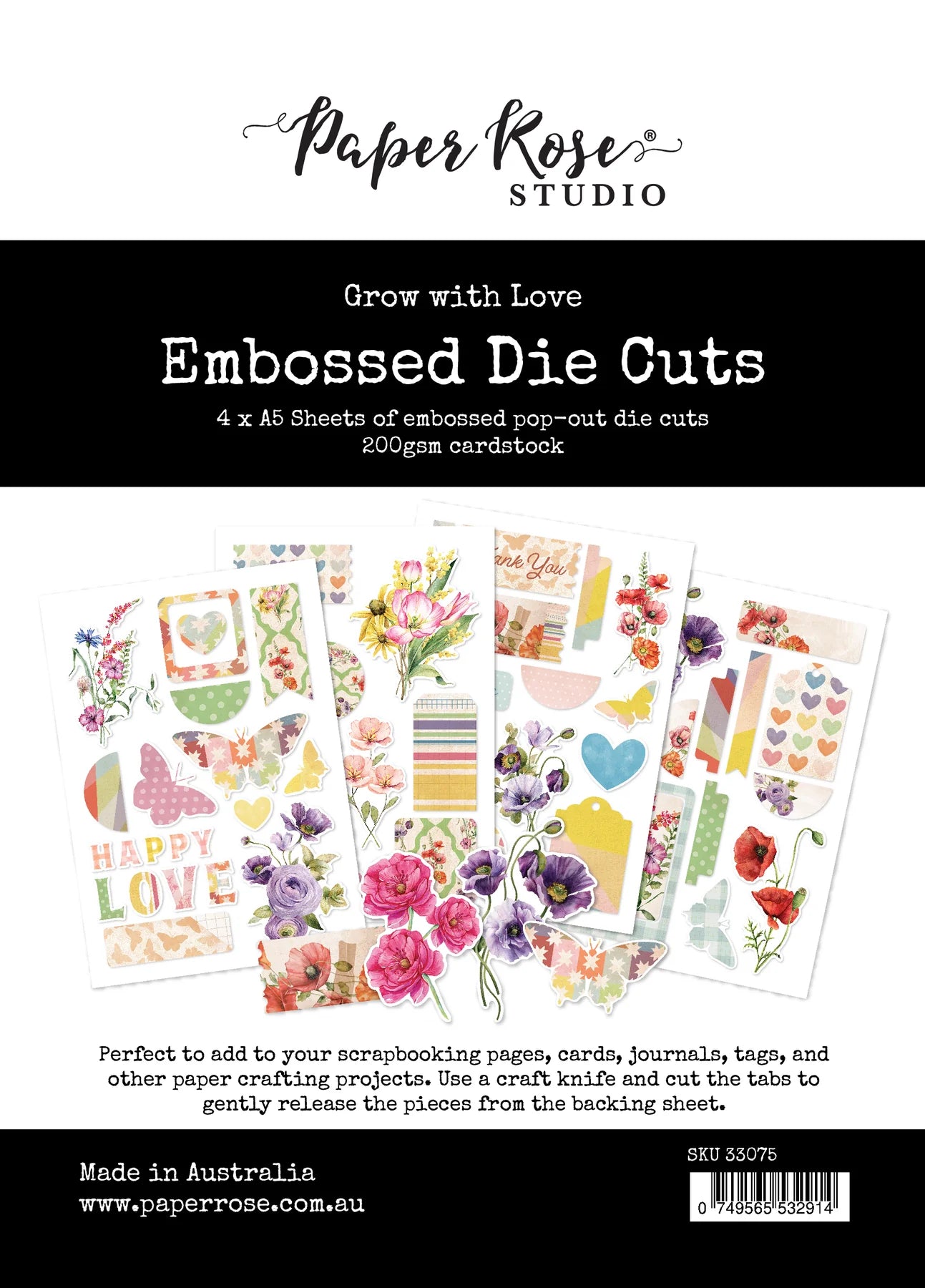 Paper Rose Studio Embossed Die Cuts- Grow With Love