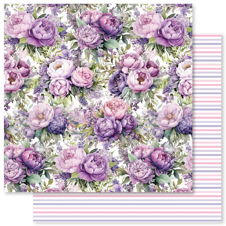 Paper Rose Studio 12x12 Double Sided Paper - Lavender & Roses - E