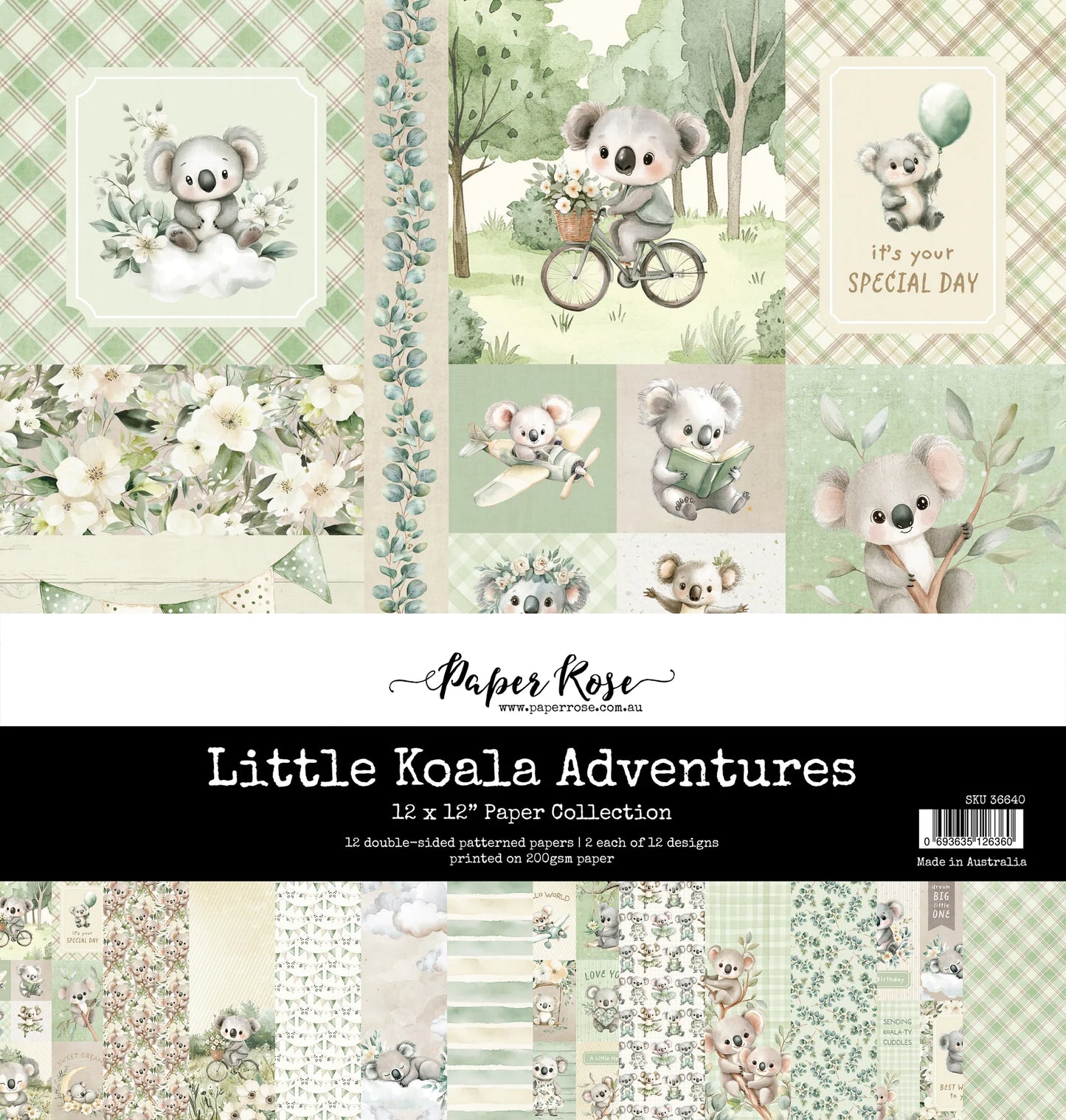 Paper Rose Studio 12x12 Double Sided Paper Pack - Little Koala Adventures