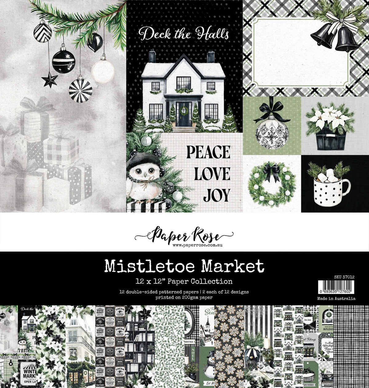 Paper Rose Studio 12x12 Double Sided Paper Pack - Mistletoe Market
