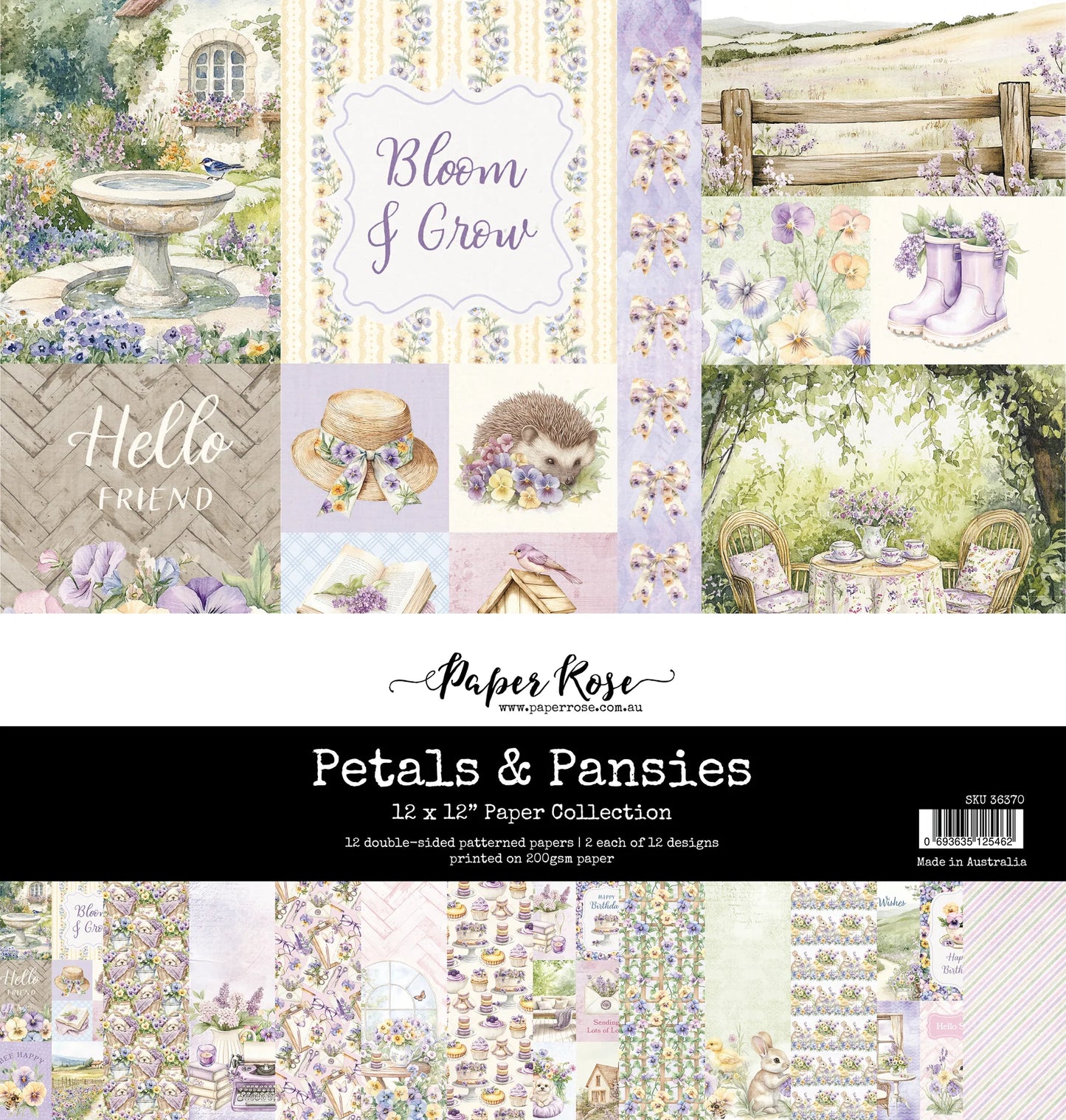 Paper Rose Studio 12x12 Double Side Paper Pack- Petals & Pansies