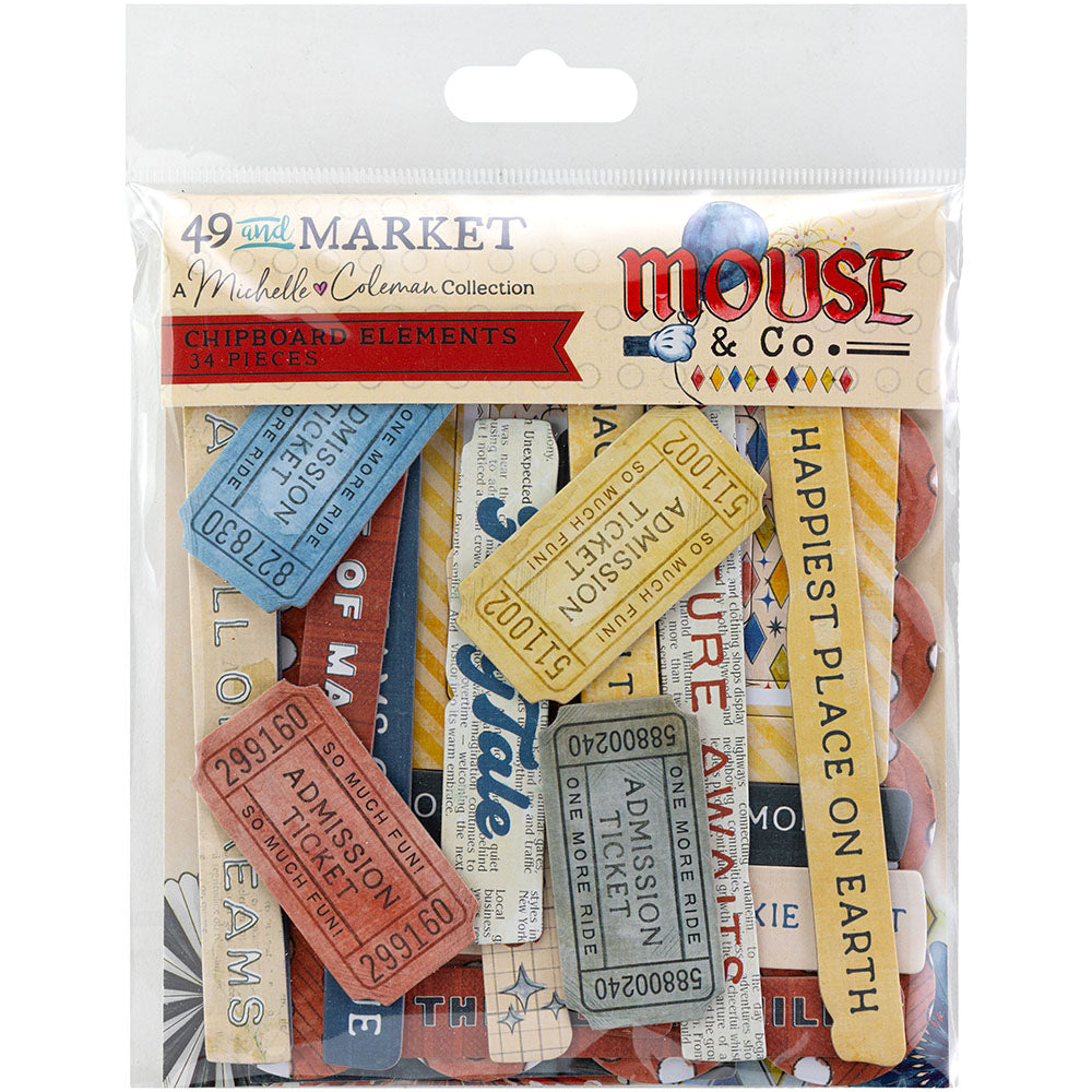 49 and Market Embellishments- Chipboard Elements- Mouse & Co 34 pcs