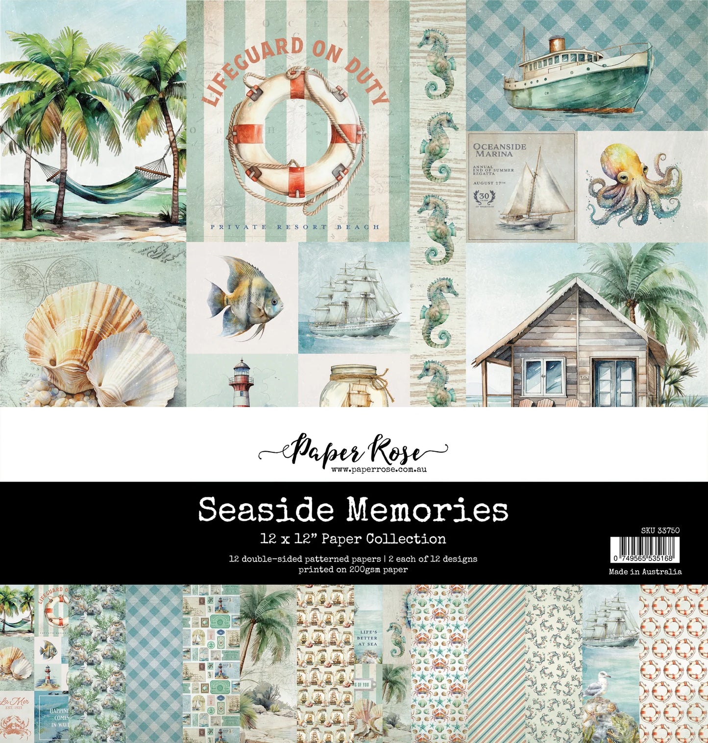 Paper Rose Studio 12x12 Double Sided Paper Pack - Seaside Memories