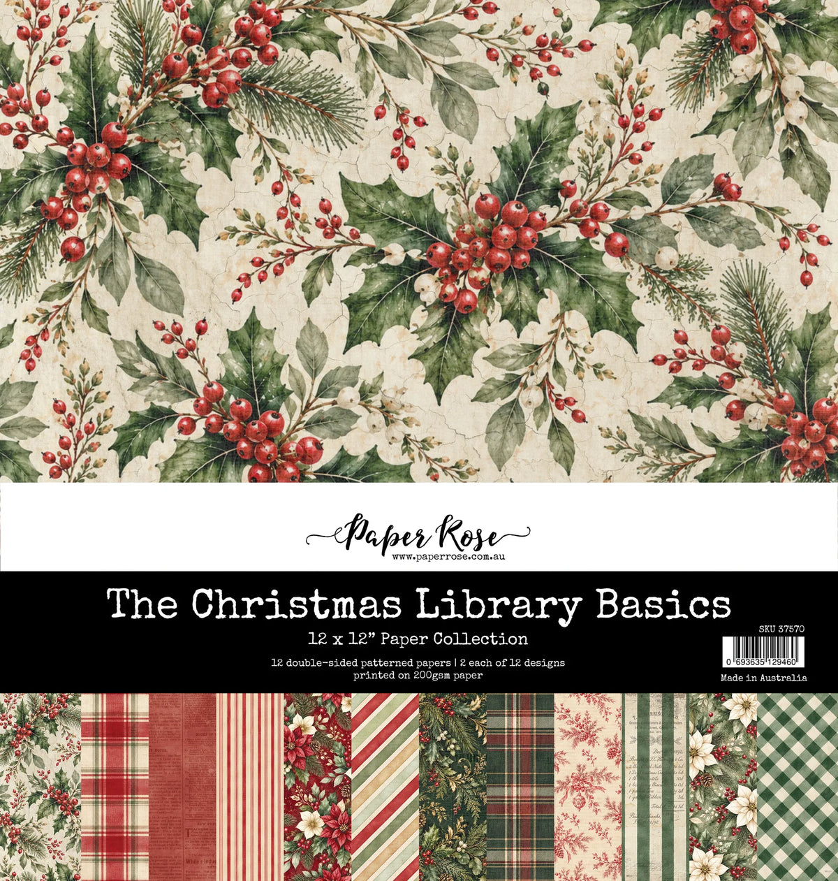 Paper Rose Studio 12x12 Double Sided Paper Pack - The Christmas Library Basics