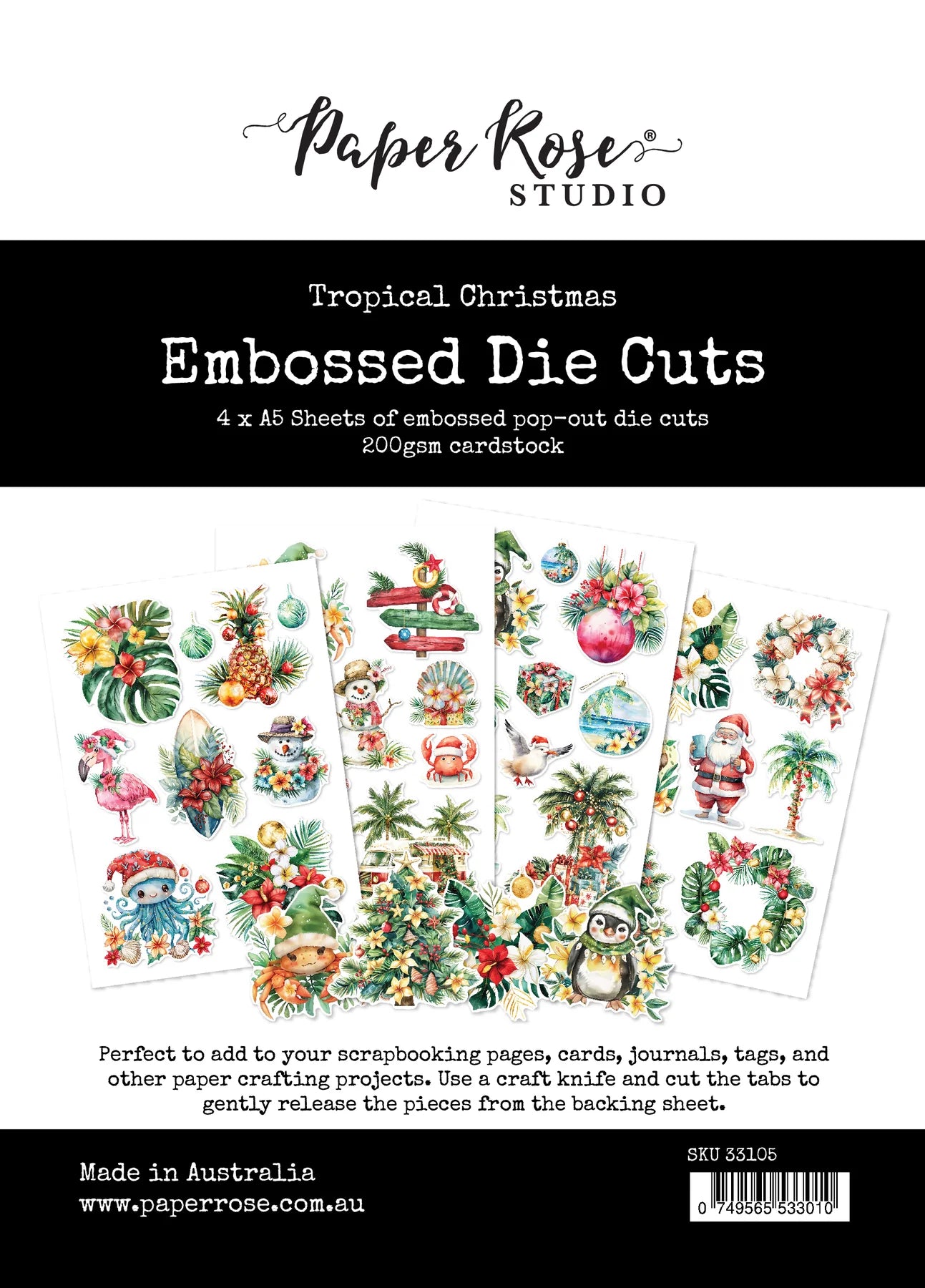 Paper Rose Studio Embossed Die Cuts- Tropical Christmas