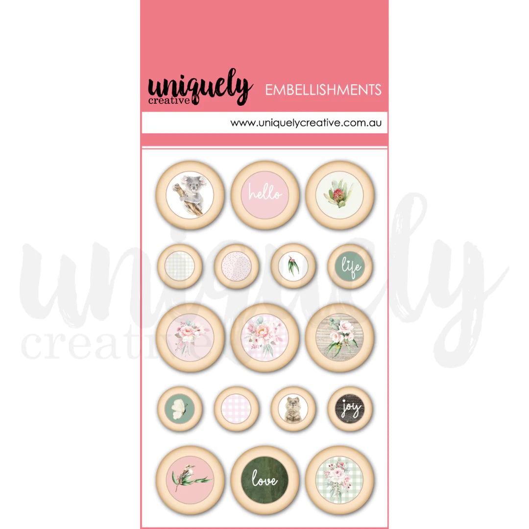 Uniquely Creative Embellishments - Peonies and Proteas Wooden Buttons