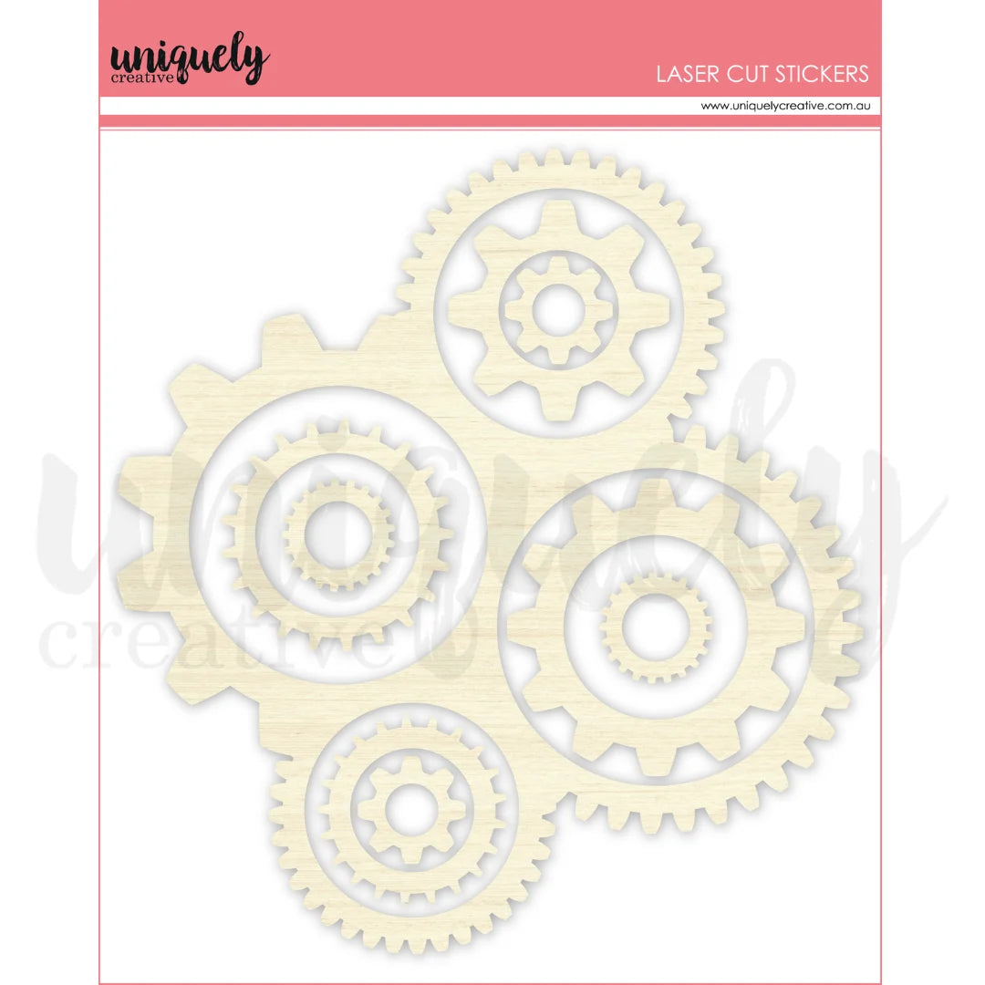 Uniquely Creative Laser Cut Stickers- Wooden Cogs