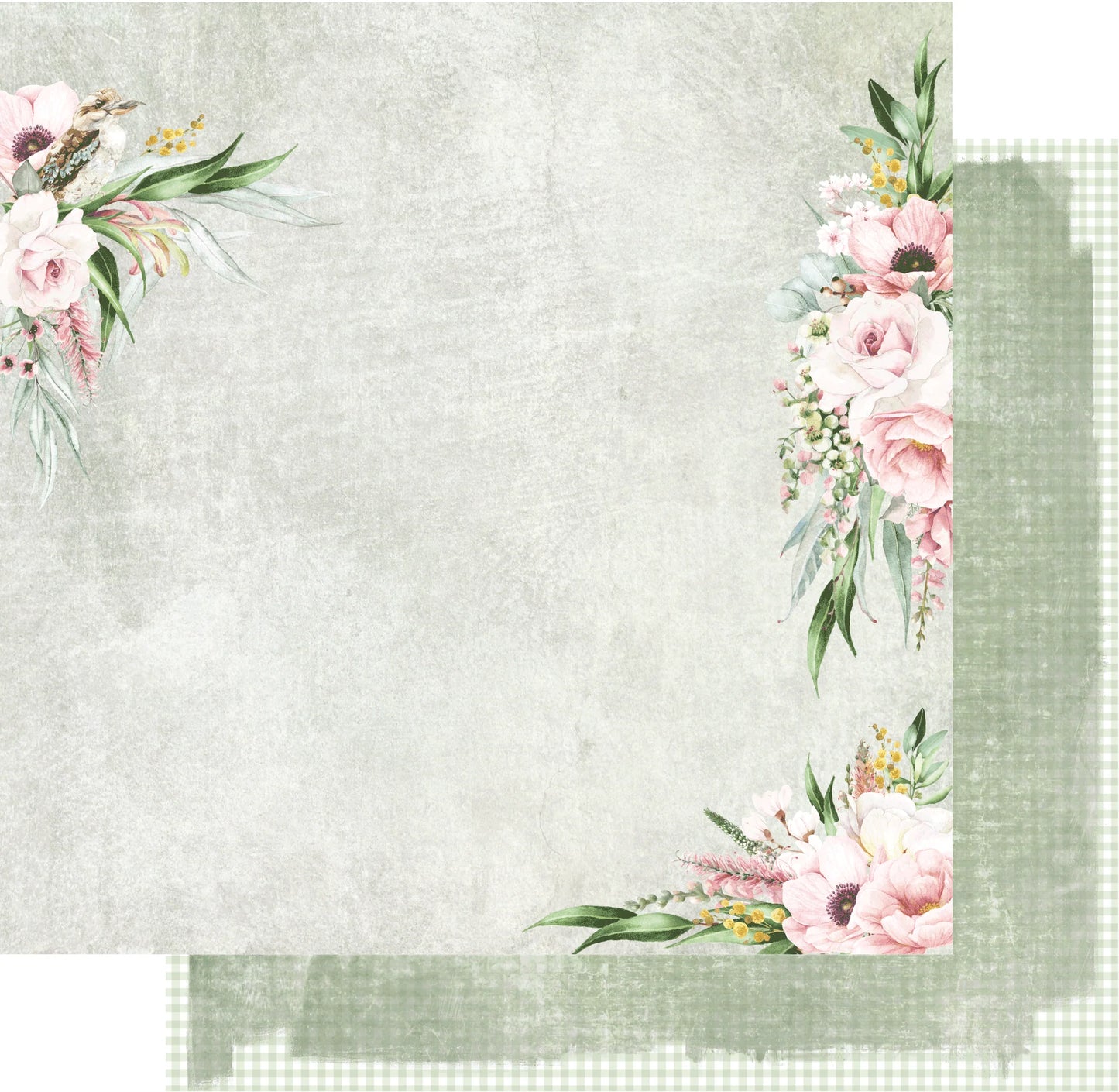 Uniquely Creative 12x12 Double Sided Paper - Peonies & Proteas - Eucalyptus Dreaming