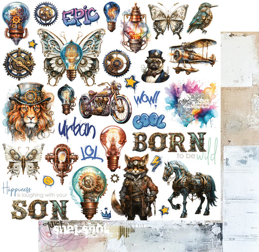 Uniquely Creative 12x12 Double Sided Paper- Steampunk Graffiti- Urban