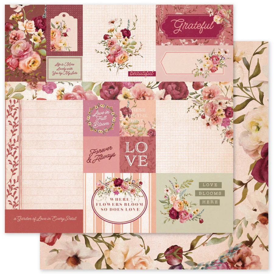 Paper Rose Studio 12x12 Double Sided Paper - Vintage Rose Basics - Sheet A