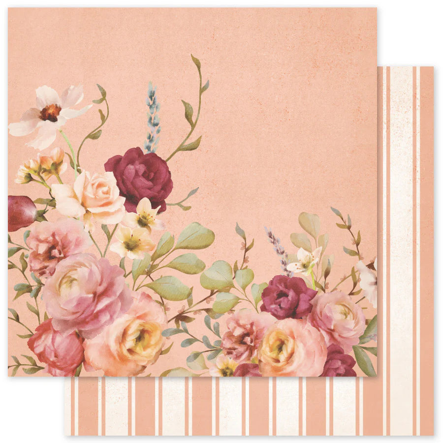 Paper Rose Studio 12x12 Double Sided Paper - Vintage Rose Basics - Sheet F