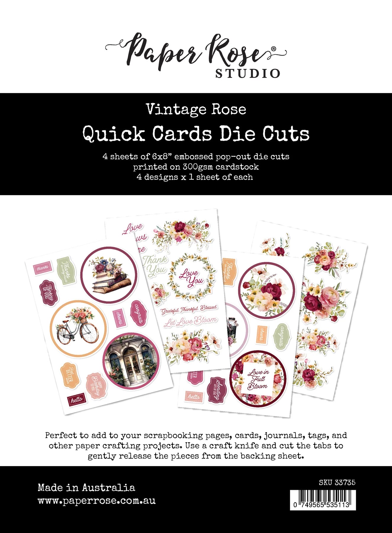 Paper Rose Studio 6x8" Quick Cards Die Cuts- Vintage Rose