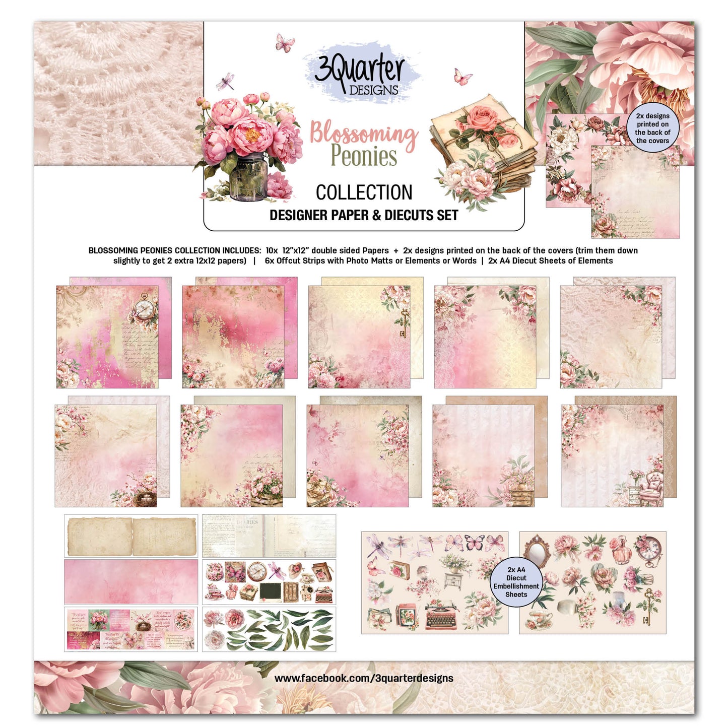 3Quarter Designs Paper & Chipboard Collections - Blossoming Peonies