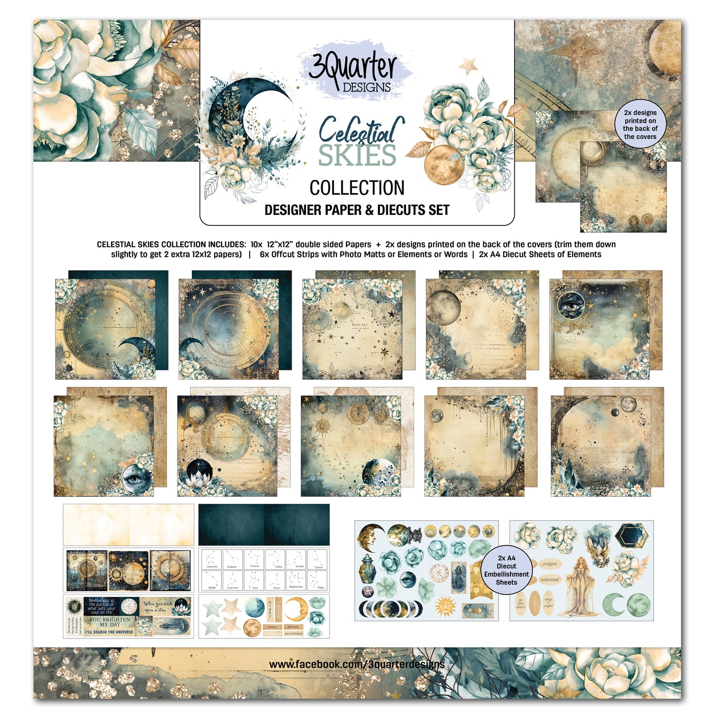3Quarter Designs Paper & Chipboard Collection- Celestial Skies