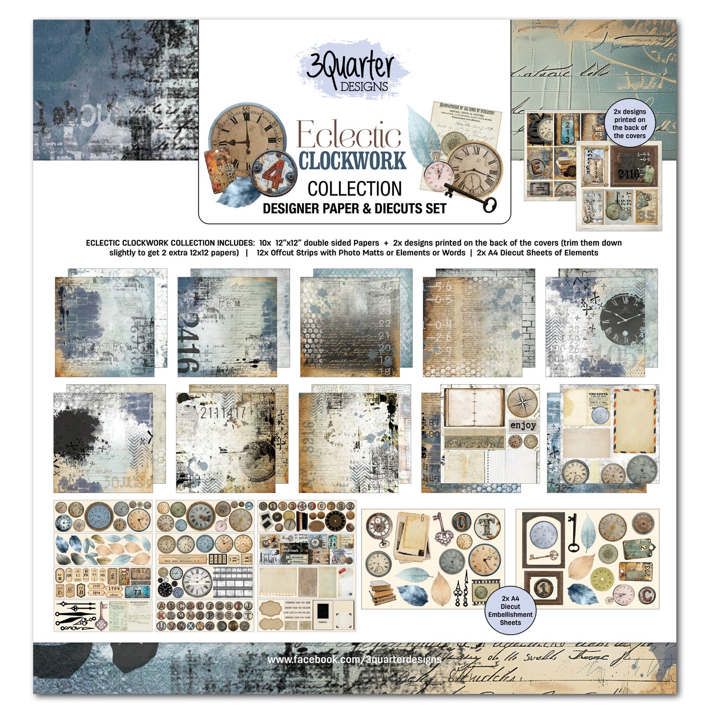 3Quarter Designs Paper & Chipboard Set- Eclectic Clockwork