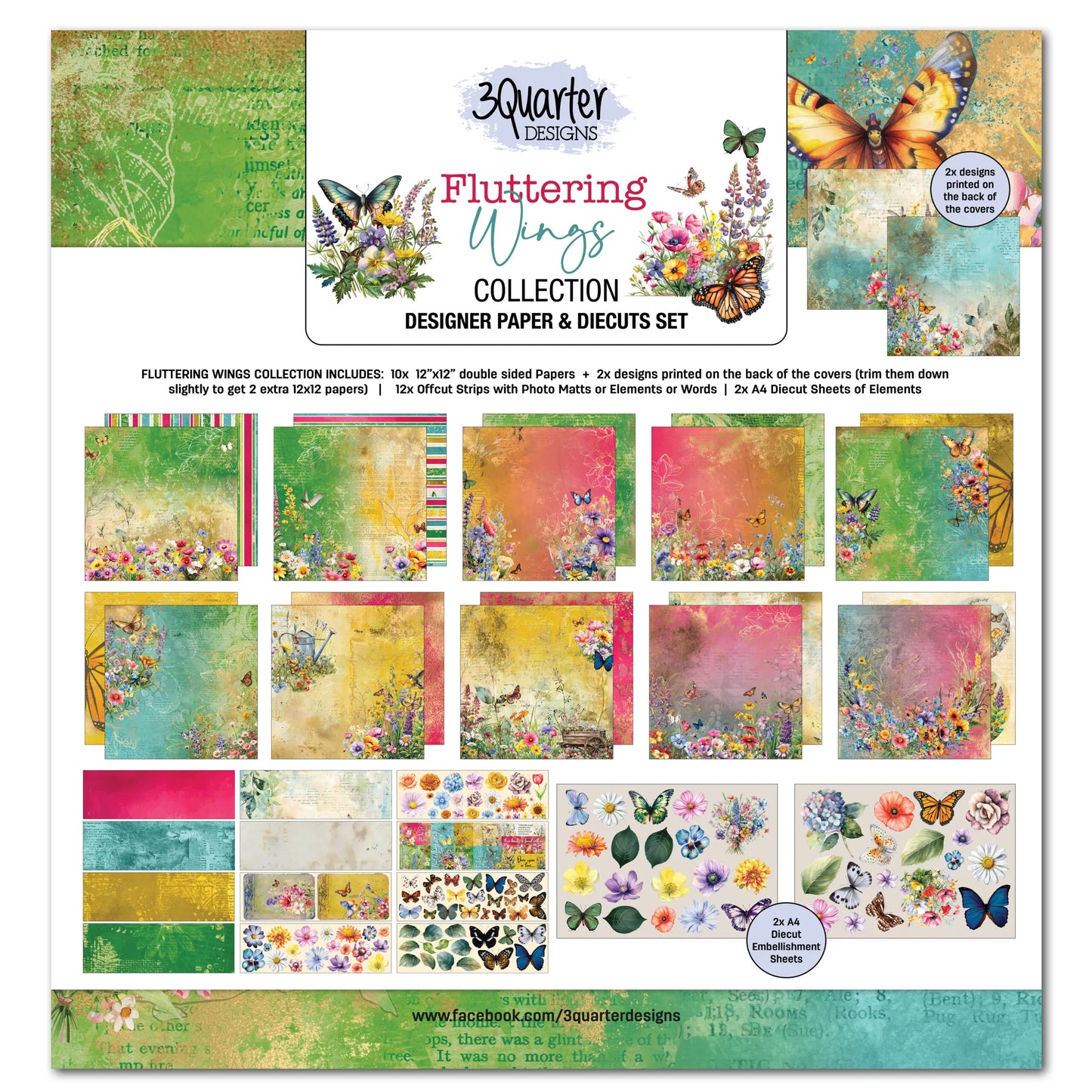 3Quarter Designer Paper & Diecut Set- Fluttering Wings
