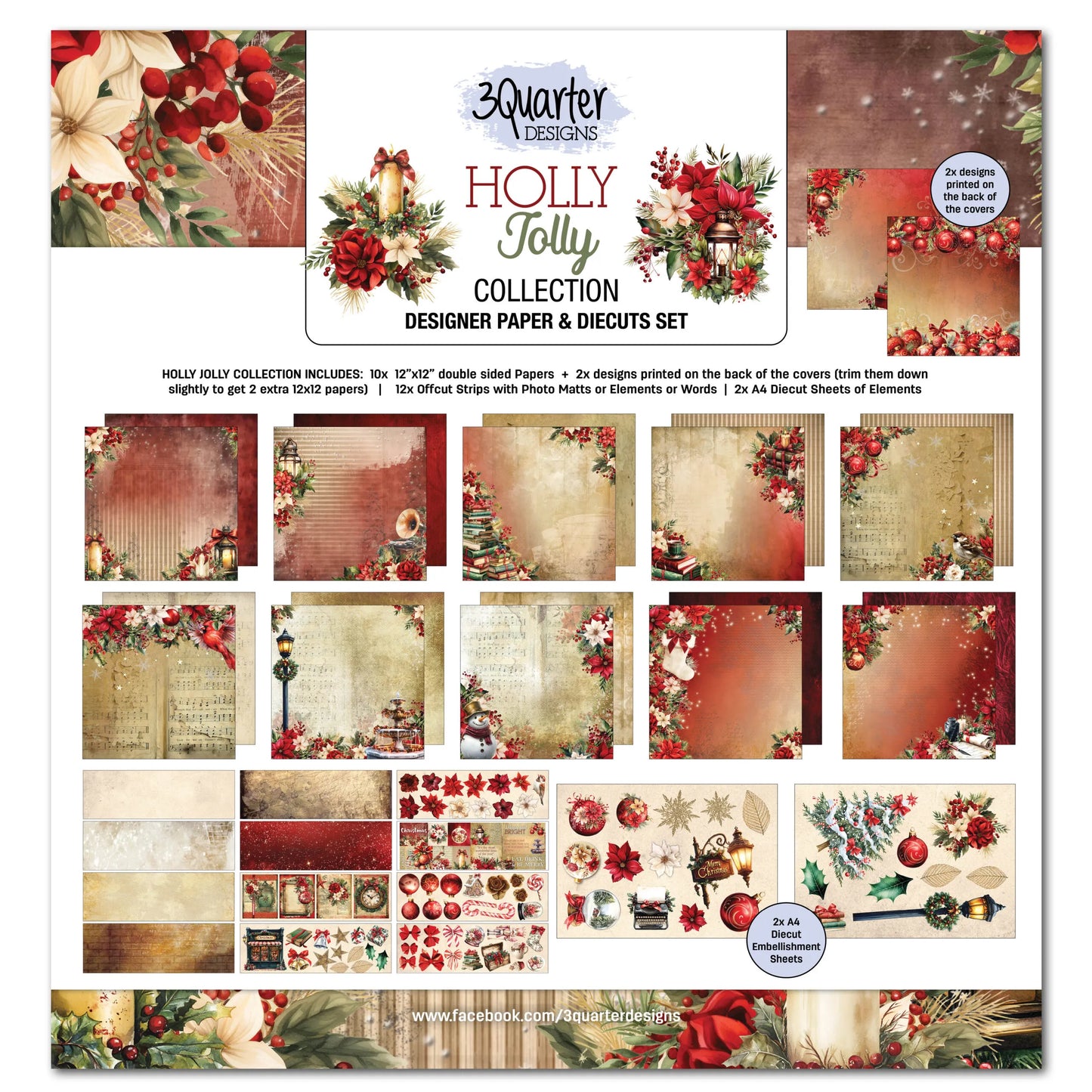 3Quarter Designs Designer Paper & Diecuts- Holly Jolly