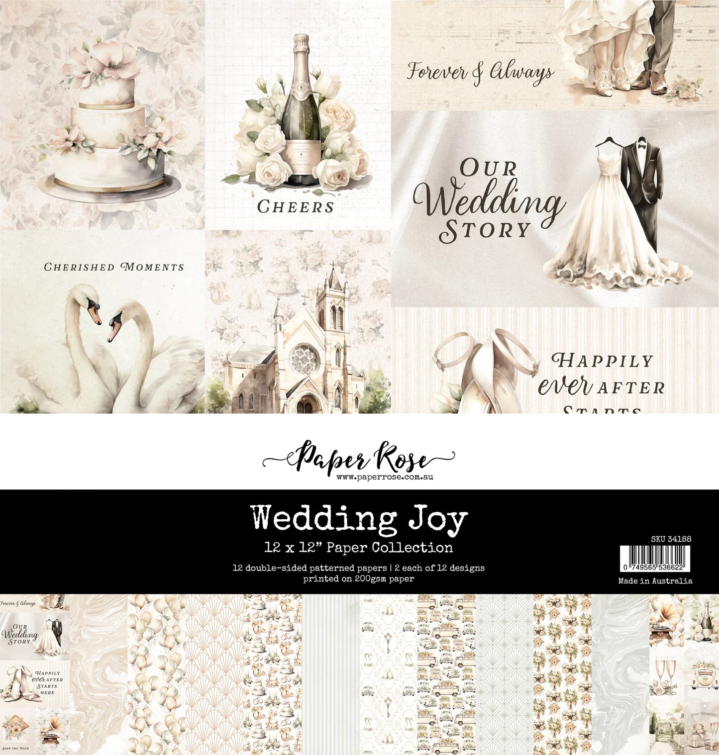 Paper Rose Studio 12x12 Double Sided Paper Pack - Wedding Joy