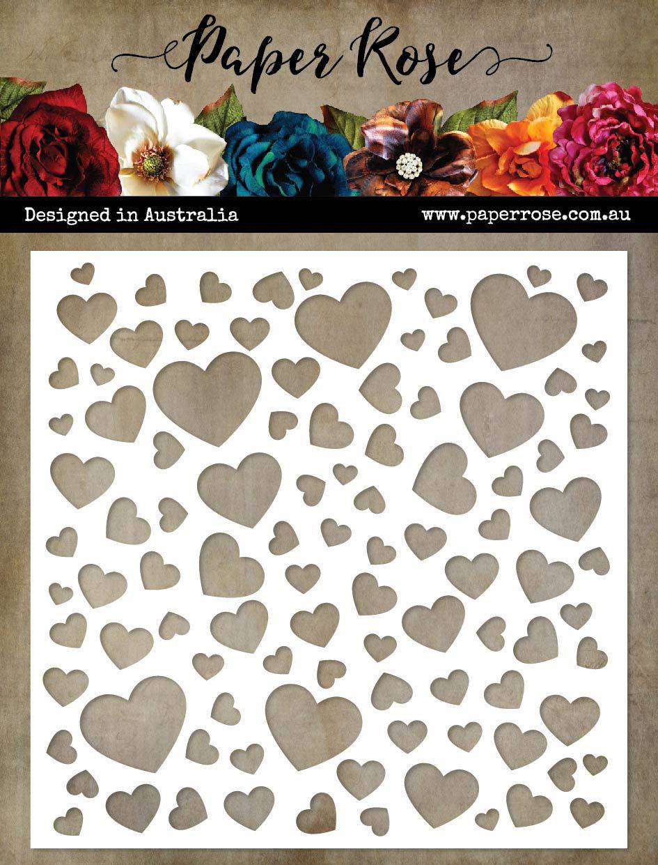 Paper Rose Studio 6x6 Stencil- Scattered Hearts