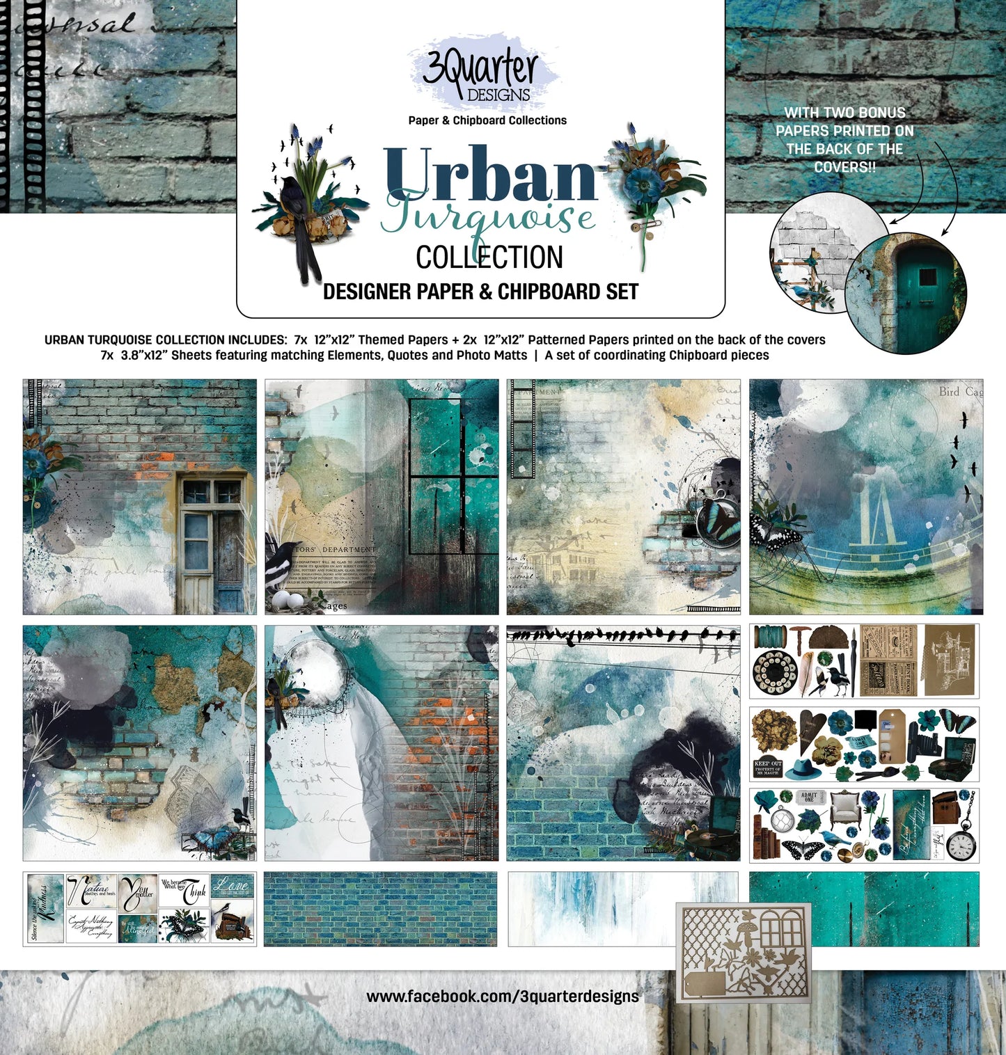 3Quarter Designs Paper & Chipboard Collection - Urban Turquoise