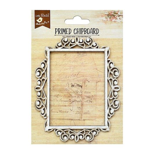Little Birdie Primed Chipboard Piece- Ornate Rectangle Frame