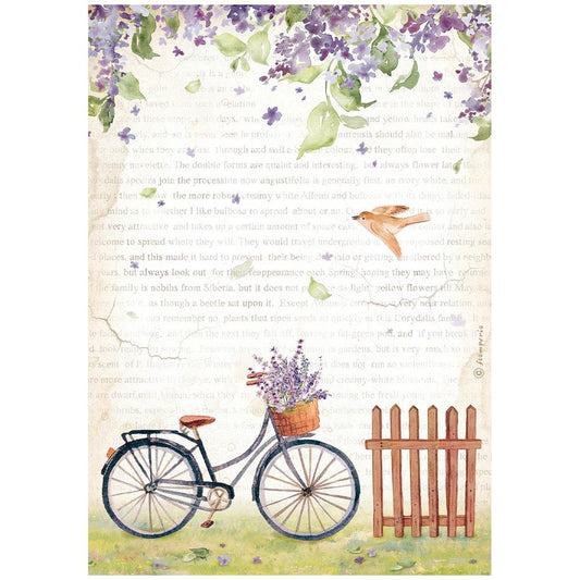 Stamperia Rice Paper Sheet A4- Create Happiness- Welcome Home Bicycle