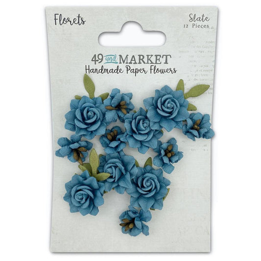 49 and Market Florets Handmade Paper Flowers- 12pcs - Slate