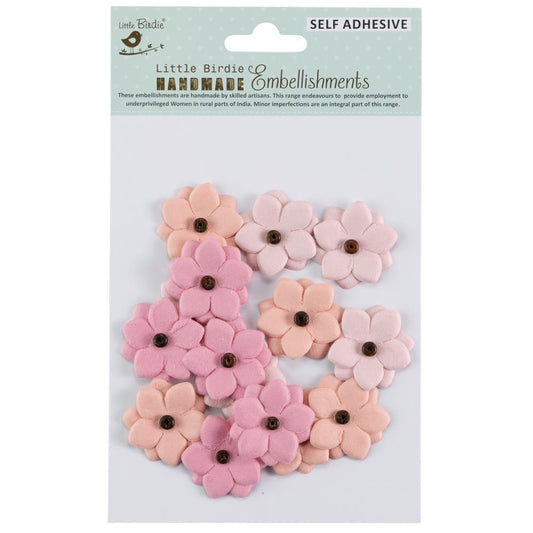 Little Birdie Handmade Embellishments- Self Adhesive Estela Celebrate Life Paper Flowers- 15pcs