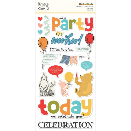 Simple Stories Say Cheese Classic Pooh Birthday Foam Stickers- 33 pcs