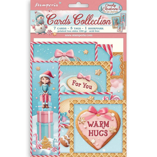 Stamperia Cards Collection- Candy Christmas - 7 Cards, 5 Tags & 1 Bookmark