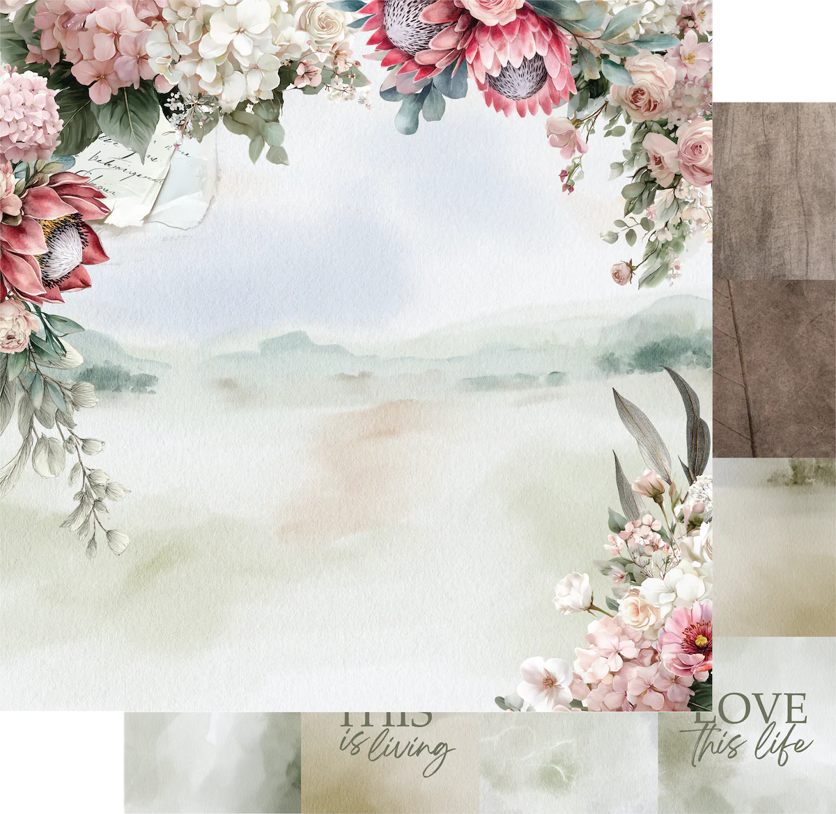 Uniquely Creative 12x12 Double Sided Paper - Paperbark Blooms- Folded Stories